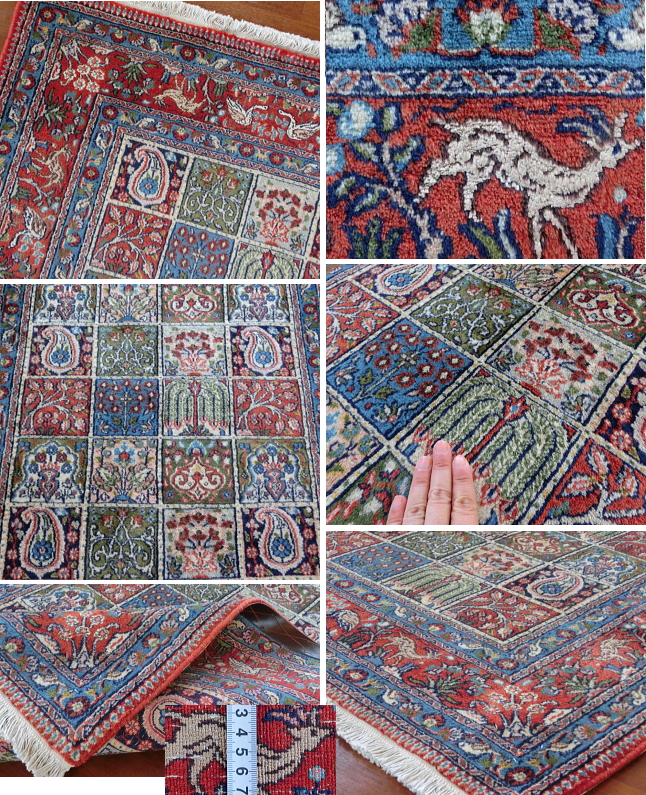 ペルシャ絨毯 アルデビル産オールド 格子模様、モチーフの一部にシルク