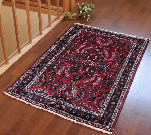 ペルシャ絨毯 玄関マット 赤 ハマダン /家庭織りギャッベ＆キリム クラフトワーク