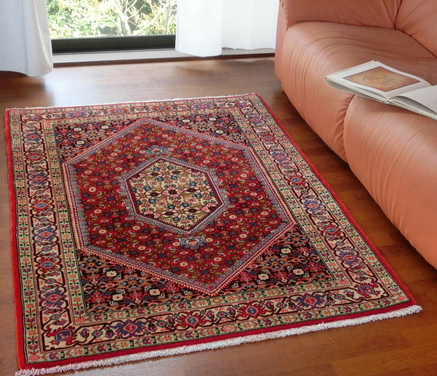 ペルシャ絨毯 ザンジャン産 オールド 6角形のメダリオン、艶やかな花