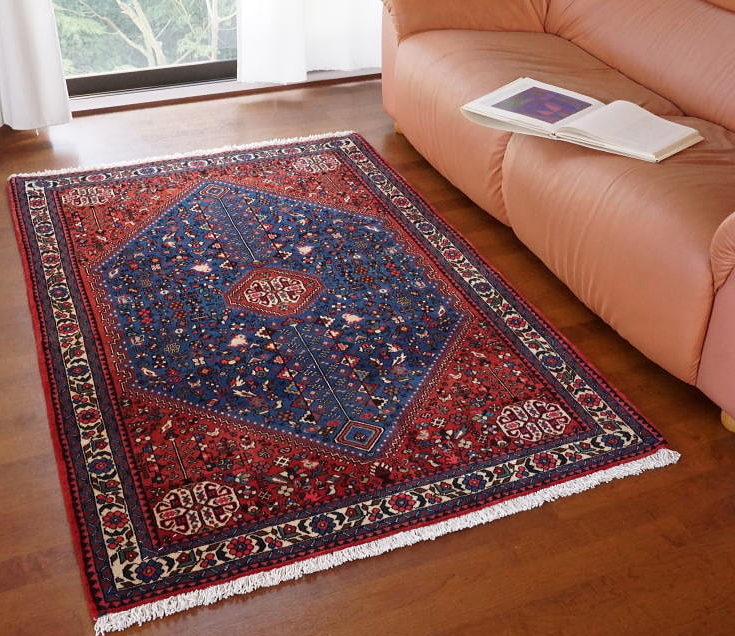 ペルシャ絨毯 あずき色と青 アバデ産 /家庭織りギャッベ＆キリム
