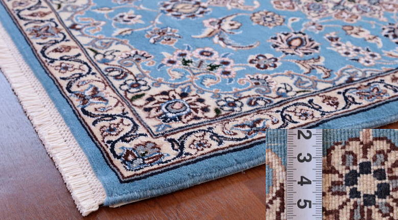 ペルシャ絨毯 玄関マットサイズ 明るい水色のウール＆シルク｜クラフト 