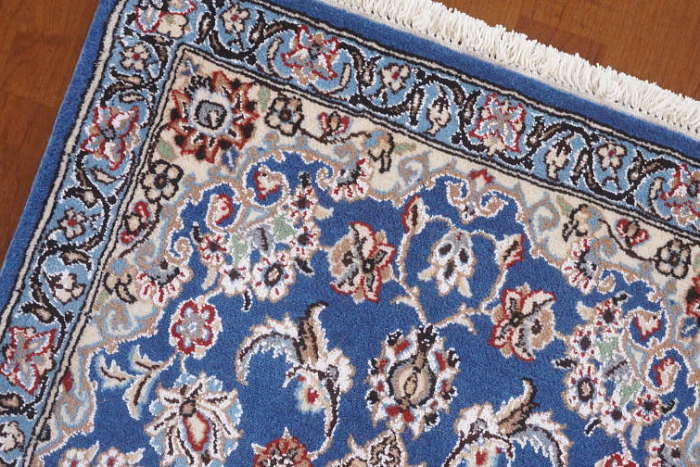 玄関マット ペルシャ絨毯 ナイン産 青 / ペルシャ絨毯専門店 クラフトワーク