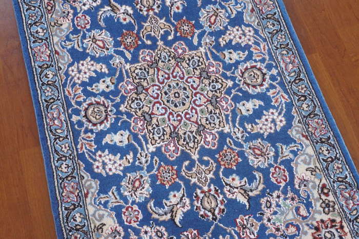 玄関マット ペルシャ絨毯 ナイン産 青 / ペルシャ絨毯専門店 クラフトワーク