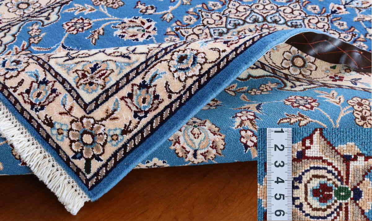 ペルシャ絨毯　ナイン産　青　cp19700