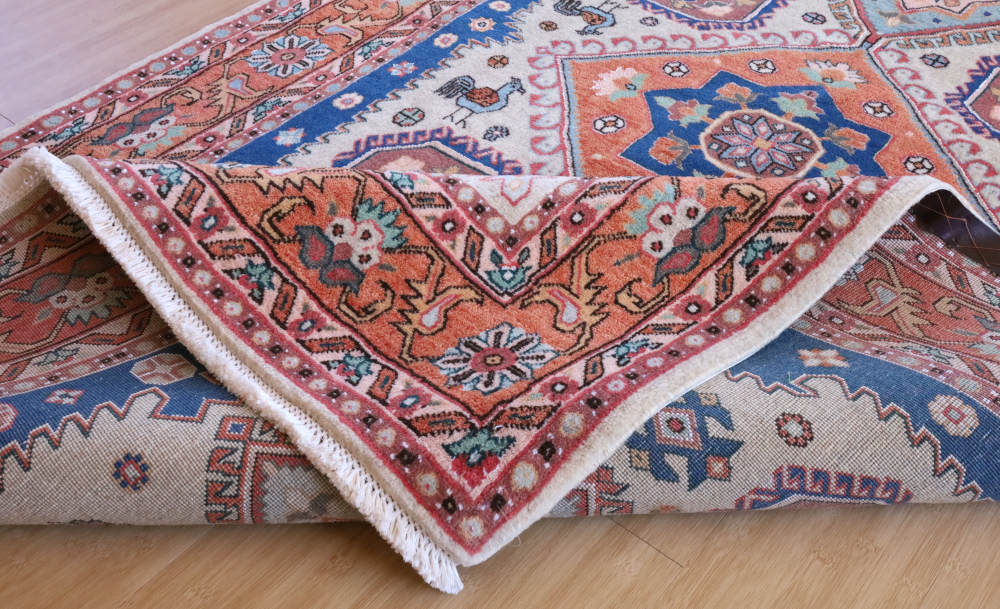 ペルシャ絨毯 イラン、アルデビル産 213×138cm ウール＆シルク　オレンジ×青