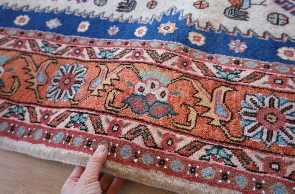 ペルシャ絨毯 イラン、アルデビル産 213×138cm ウール＆シルク　オレンジ×青