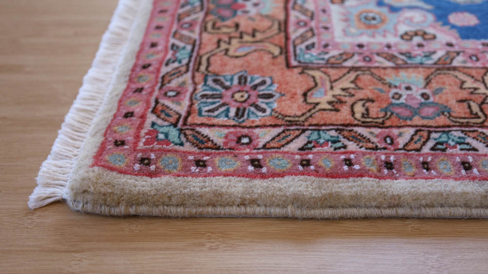ペルシャ絨毯 イラン、アルデビル産 213×138cm ウール＆シルク　オレンジ×青