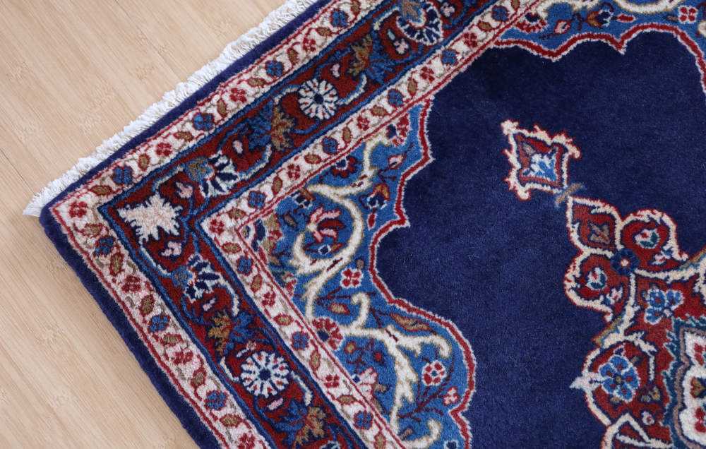 ビンテージペルシャ絨毯　玄関マット　イラン・サルーグ産 95×69cm ネイビー