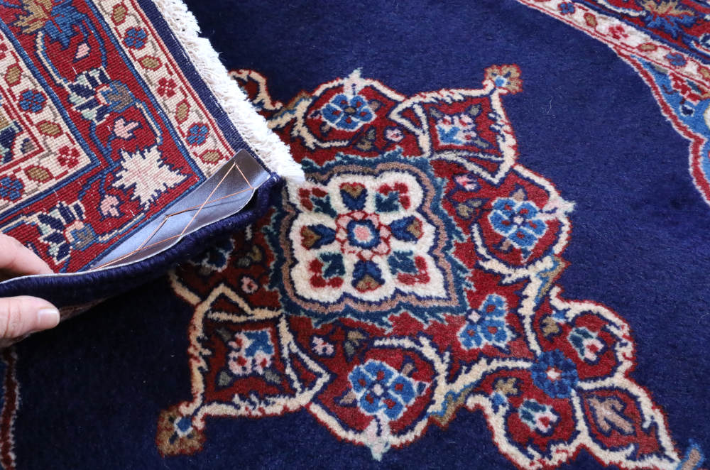 ビンテージペルシャ絨毯　玄関マット　イラン・サルーグ産 95×69cm ネイビー