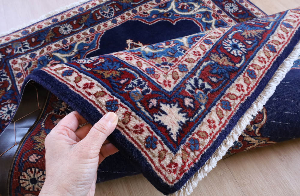 ビンテージペルシャ絨毯　玄関マット　イラン・サルーグ産 95×69cm ネイビー