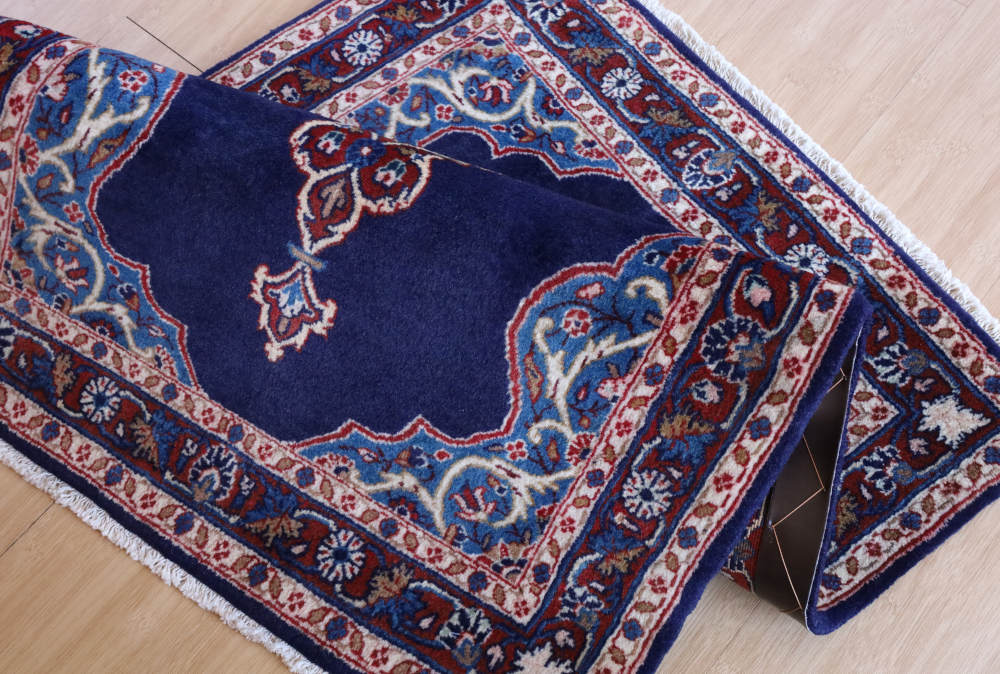 ビンテージペルシャ絨毯　玄関マット　イラン・サルーグ産 95×69cm ネイビー