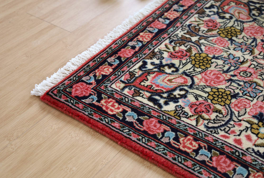 ビンテージペルシャ絨毯　玄関マット　イラン・ビジャー産 88×65cm ピンク