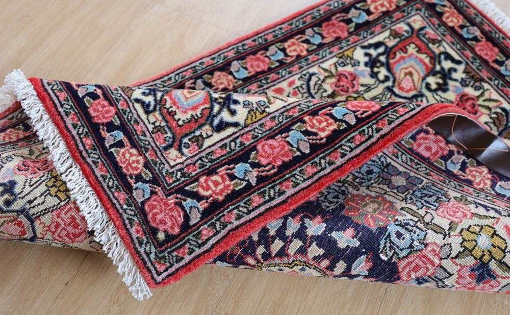 ビンテージペルシャ絨毯　玄関マット　イラン・ビジャー産 88×65cm ピンク