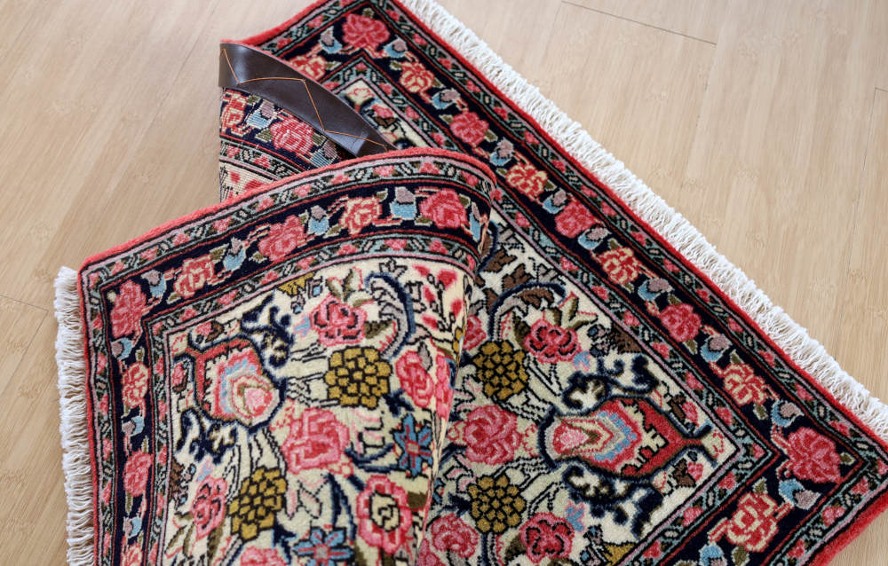 ビンテージペルシャ絨毯　玄関マット　イラン・ビジャー産 88×65cm ピンク