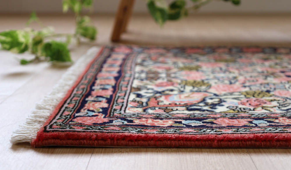 ビンテージペルシャ絨毯　玄関マット　イラン・ビジャー産 88×65cm ピンク