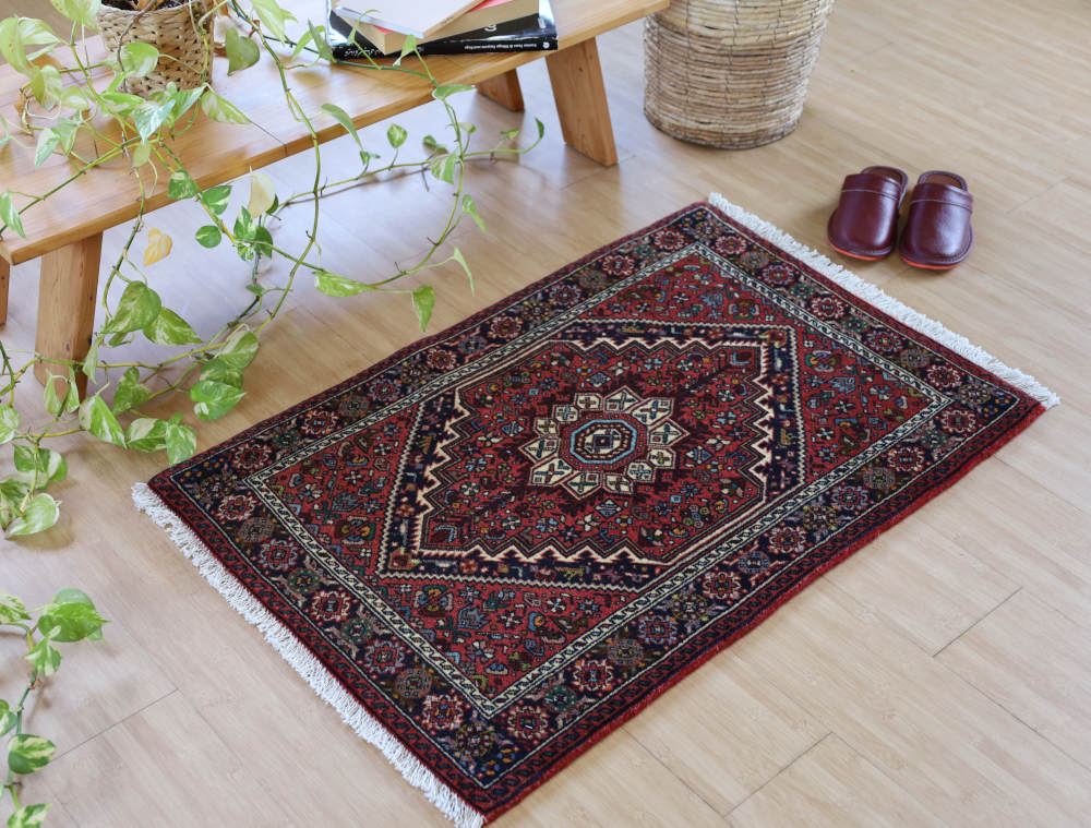 ペルシャ絨毯玄関マット イラン、ゴルトゥーグ産 91×60cm を飾ったインテリア