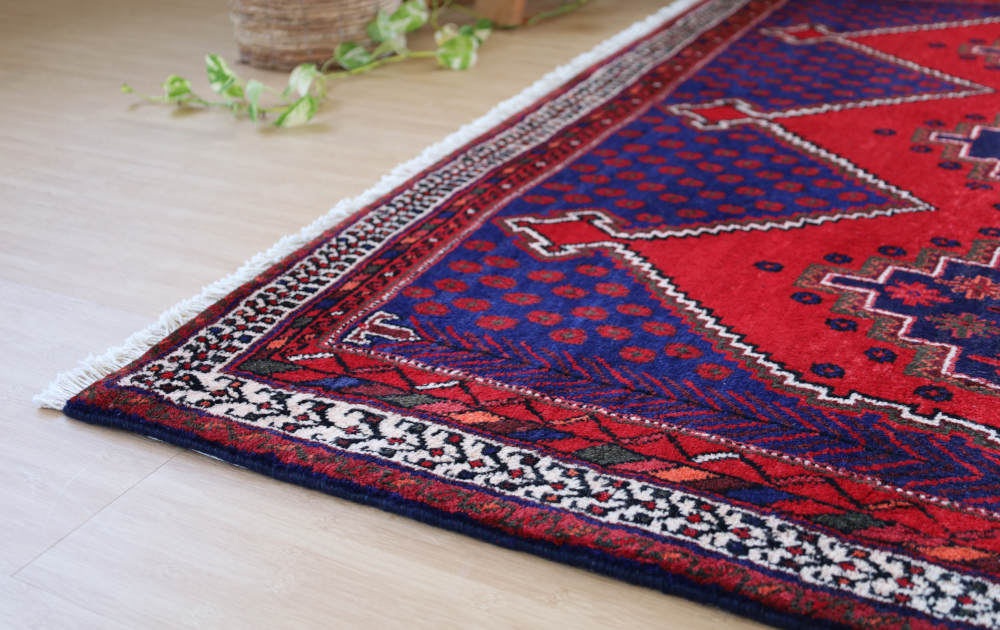 ペルシャ絨毯 イラン、シルジャン産 240×174cm ウール　ネイビー×えんじ