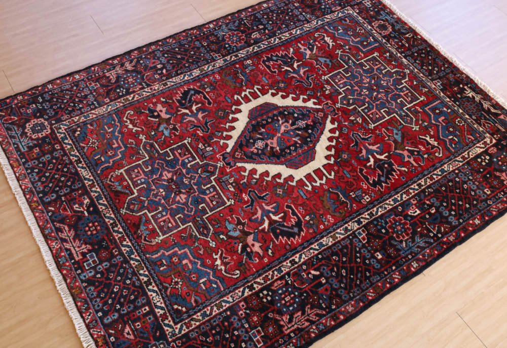 ペルシャ絨毯 イラン、ビドガネ産 190×150cm ウール　藍とえんじ
