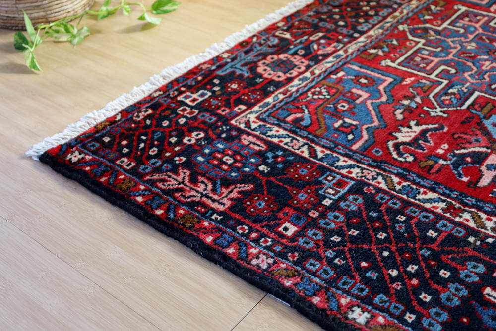 ペルシャ絨毯 イラン、ビドガネ産 190×150cm ウール　藍とえんじ