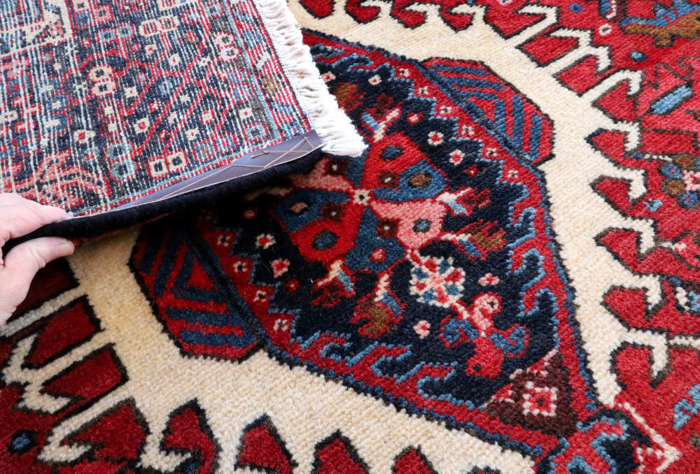 ペルシャ絨毯 イラン、ビドガネ産 190×150cm ウール　藍とえんじ