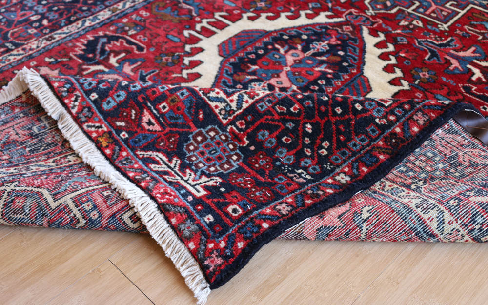 ペルシャ絨毯 イラン、ビドガネ産 190×150cm ウール　藍とえんじ