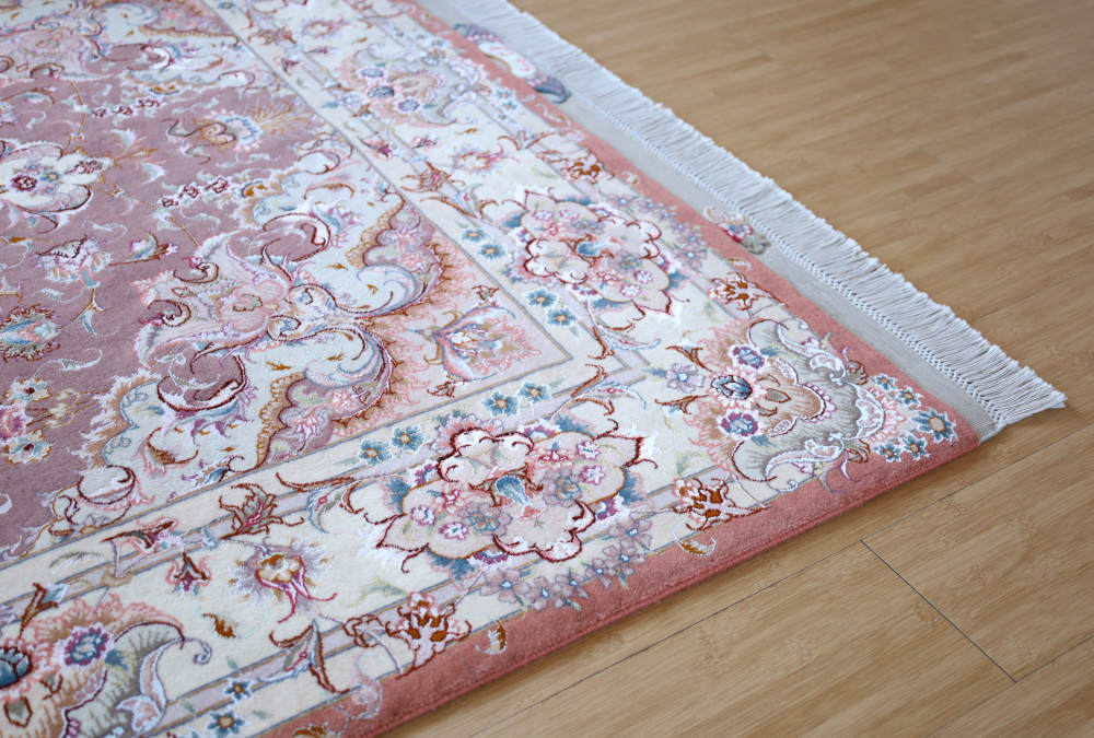 ペルシャ絨毯 タブリーズ産 205×154cm ウール＆シルク　薄紫