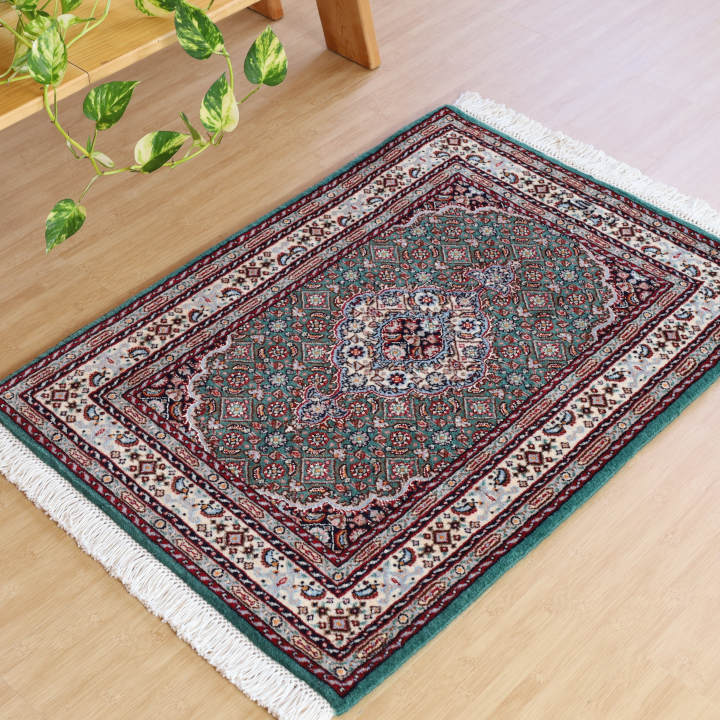 ペルシャ絨毯ムード産玄関マット　88×62cm　緑