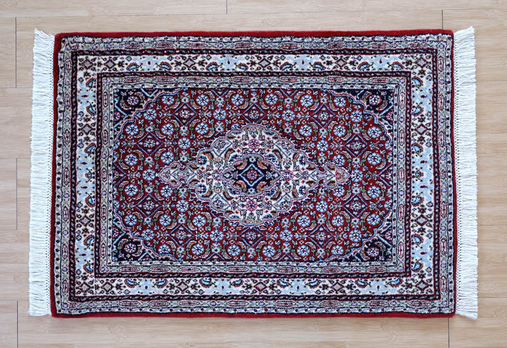 ペルシャ絨毯玄関マット イラン、ムード産 85×61cm ウール＆シルク　赤