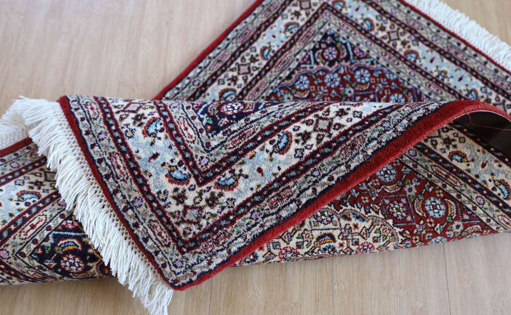 ペルシャ絨毯玄関マット イラン、ムード産 85×61cm ウール＆シルク　赤