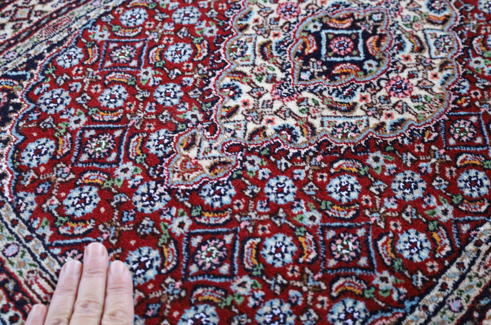 ペルシャ絨毯玄関マット イラン、ムード産 85×61cm ウール＆シルク　赤