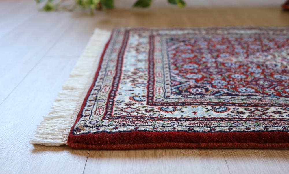 ペルシャ絨毯玄関マット イラン、ムード産 85×61cm ウール＆シルク　赤