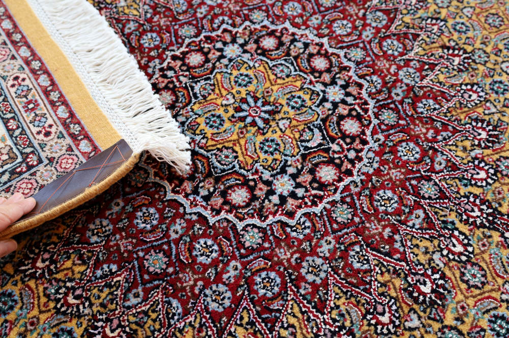 ペルシャ絨毯 イラン、ムード産 207×151cm ウール＆シルク　黄色