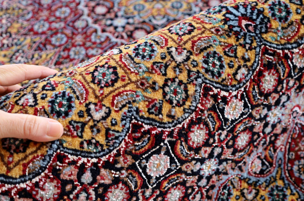 ペルシャ絨毯 イラン、ムード産 207×151cm ウール＆シルク　黄色