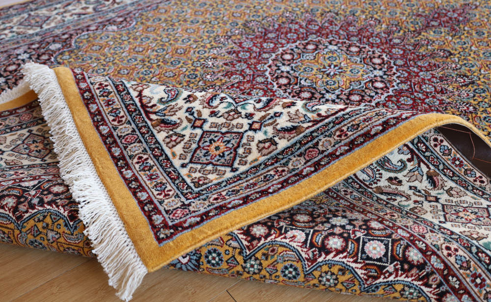 ペルシャ絨毯 イラン、ムード産 207×151cm ウール＆シルク　黄色