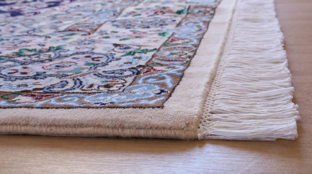 ペルシャ絨毯 イラン、ナイン産 201×151cm ウール＆シルク　ネイビー