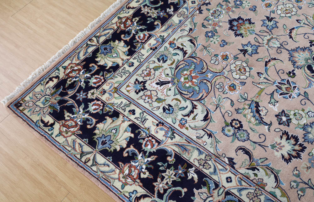 ペルシャ絨毯（2×3メートル） イラン、ヤズド産 298×202cm ウール　淡いピンクベージュ