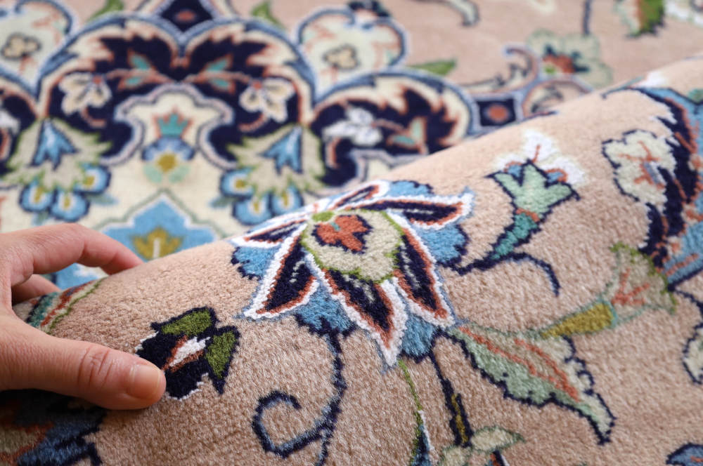 ペルシャ絨毯（2×3メートル） イラン、ヤズド産 298×202cm ウール　淡いピンクベージュ