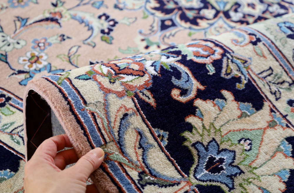 ペルシャ絨毯（2×3メートル） イラン、ヤズド産 298×202cm ウール　淡いピンクベージュ