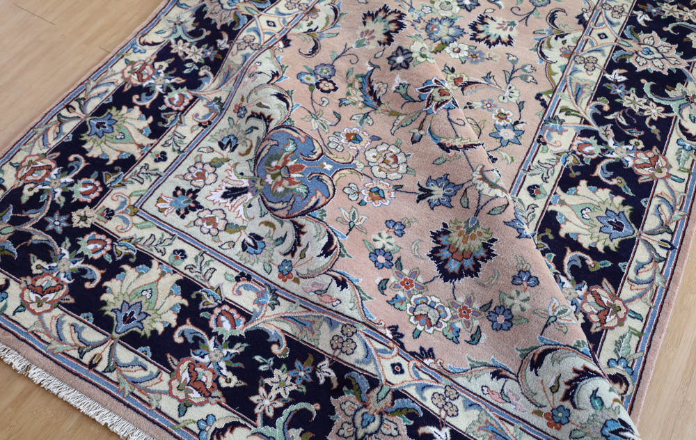 ペルシャ絨毯（2×3メートル） イラン、ヤズド産 298×202cm ウール　淡いピンクベージュ