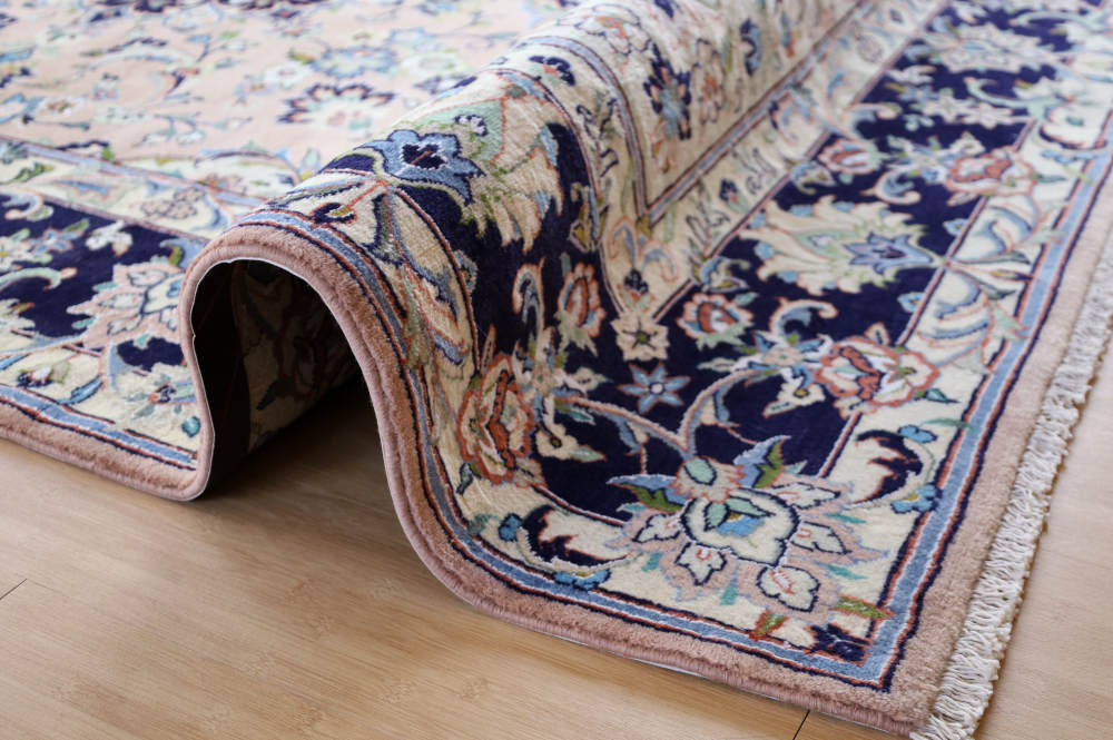 ペルシャ絨毯（2×3メートル） イラン、ヤズド産 298×202cm ウール　淡いピンクベージュ