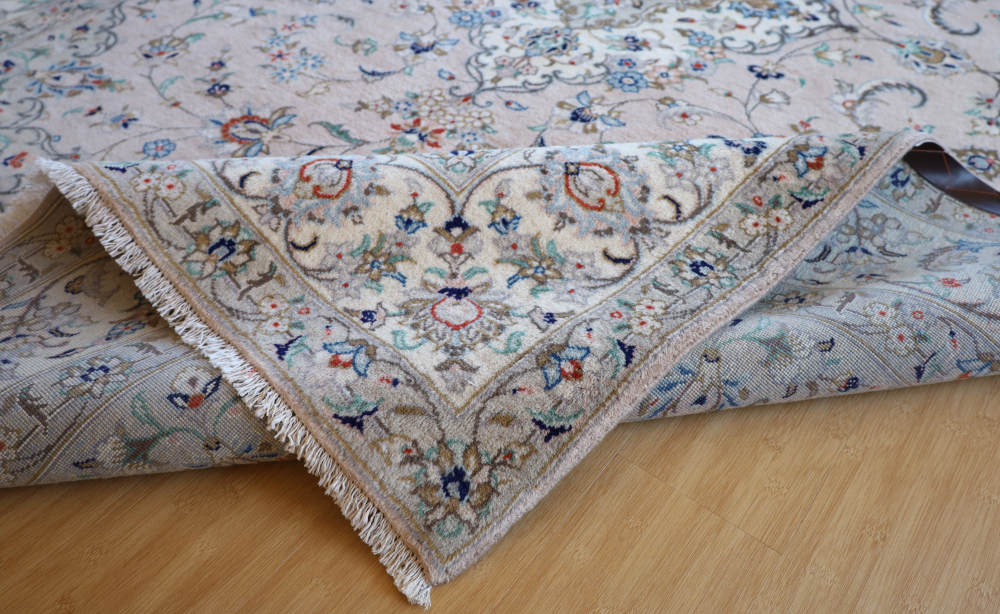 ペルシャ絨毯（2×3メートル） イラン、アルデカン産 290×195cm ウール　淡いピンクベージュ