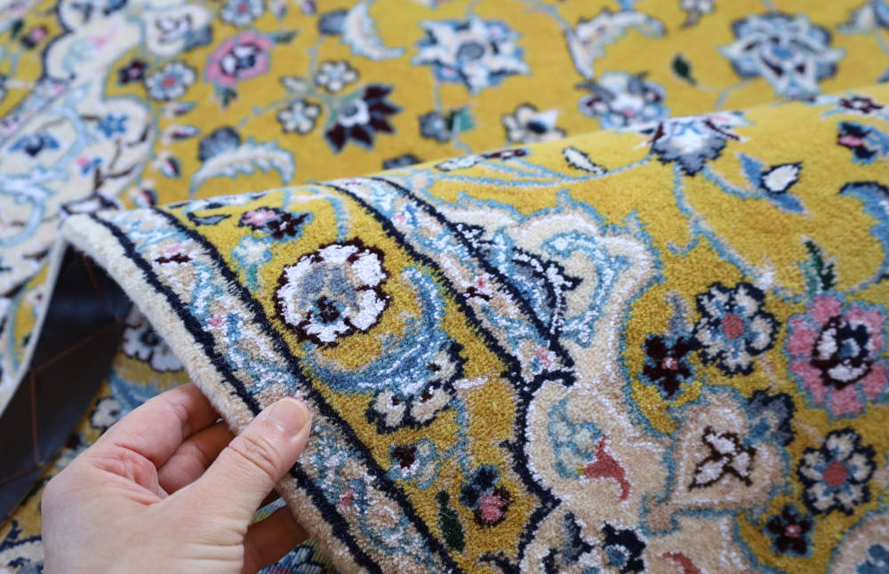 ペルシャ絨毯 ナイン産 147×103cm 黄色 コンディション