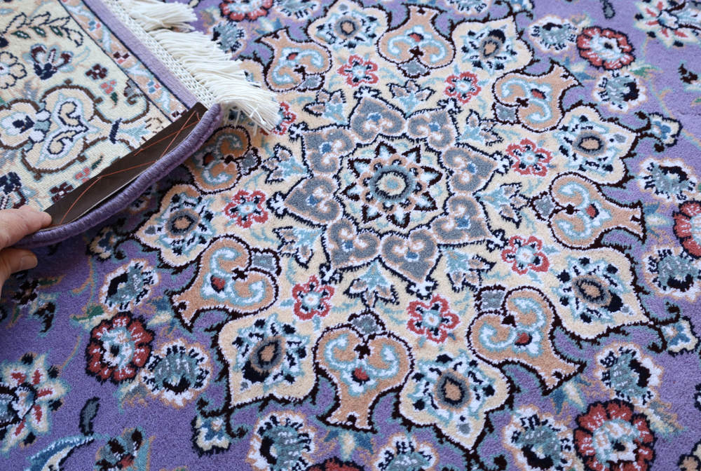 ペルシャ絨毯 ナイン産 147×97cm 紫 メダリオン3