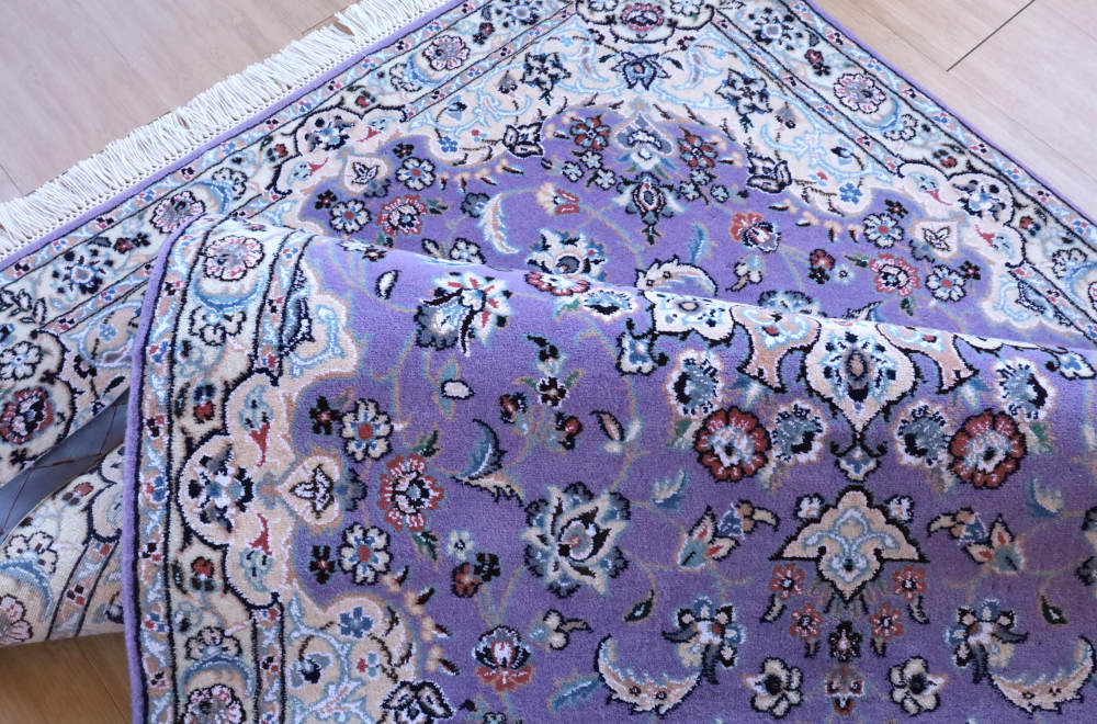ペルシャ絨毯 ナイン産 147×97cm 紫 厚み