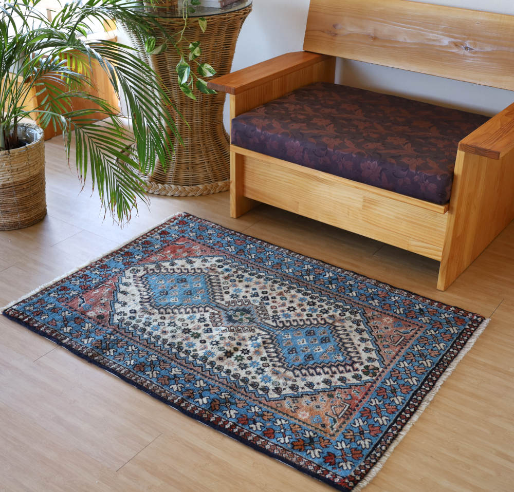 ヤラメ絨毯玄関マット イラン・ルリ族 116×84cm オールド・ヴィンテージ