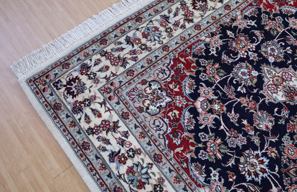 ペルシャ絨毯 イラン、マシャド産 242×180cm ウール　ネイビー