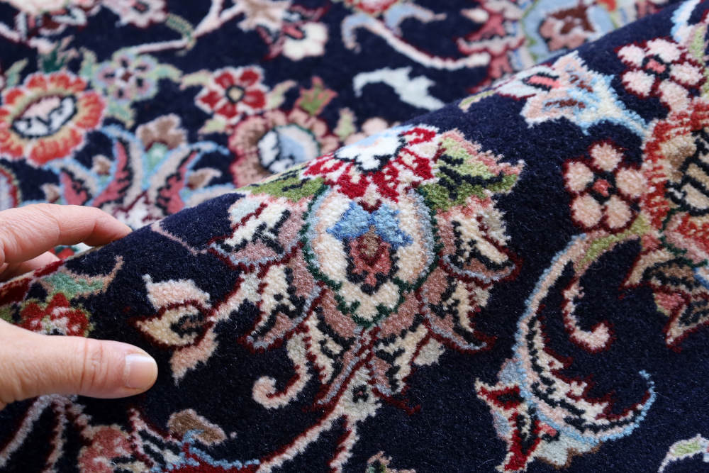 ペルシャ絨毯 イラン、マシャド産 242×180cm ウール　ネイビー