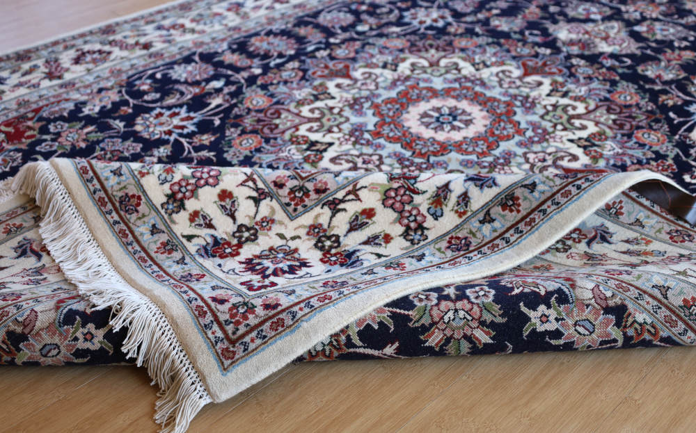 ペルシャ絨毯 イラン、マシャド産 242×180cm ウール　ネイビー