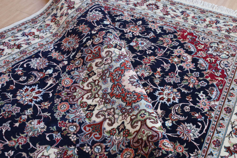 ペルシャ絨毯 イラン、マシャド産 242×180cm ウール　ネイビー