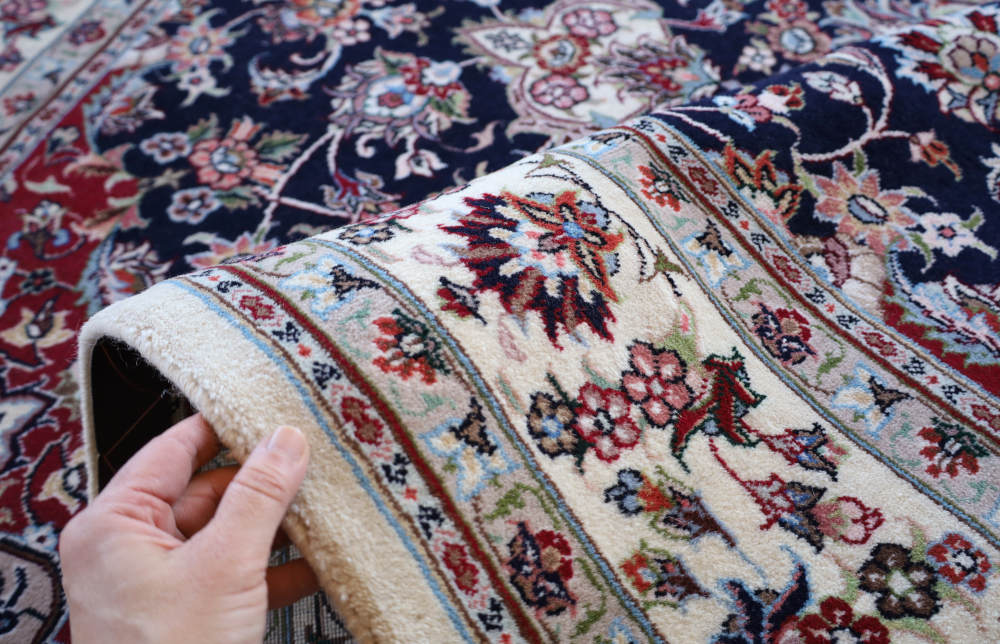 ペルシャ絨毯 イラン、マシャド産 242×180cm ウール　ネイビー